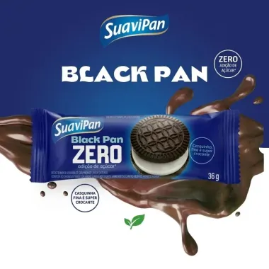 Biscoito Recheado SuaviPan Black Pan Zero Adi&ccedil;&atilde;o de a&ccedil;&uacute;car 36g