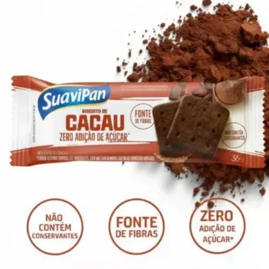 Biscoito SuaviPan Sabor Cacau Zero Adi&ccedil;&atilde;o de A&ccedil;&uacute;car 36g