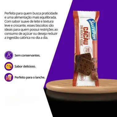 Biscoito SuaviPan Sabor Cacau Zero Adi&ccedil;&atilde;o de A&ccedil;&uacute;car 36g