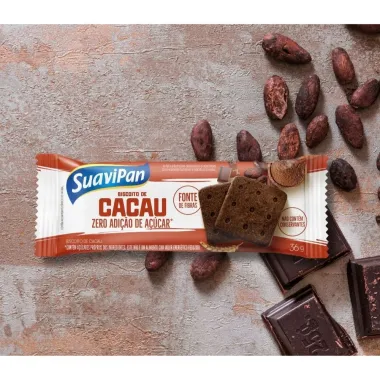 Biscoito SuaviPan Sabor Cacau Zero Adi&ccedil;&atilde;o de A&ccedil;&uacute;car 36g