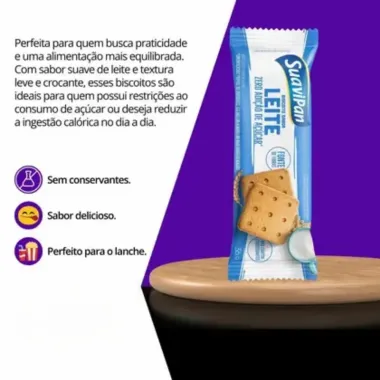 Biscoito SuaviPan Sabor Leite Zero Adi&ccedil;&atilde;o de A&ccedil;&uacute;car 36g