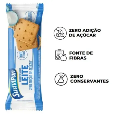 Biscoito SuaviPan Sabor Leite Zero Adi&ccedil;&atilde;o de A&ccedil;&uacute;car 36g