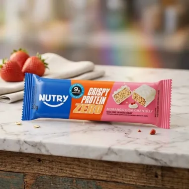 Barra de Prote&iacute;na Nutry Crispy Protein Zero com 9g de Prote&iacute;nas Sabor Morango com Chantilly 30g
