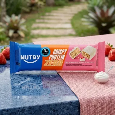 Barra de Prote&iacute;na Nutry Crispy Protein Zero com 9g de Prote&iacute;nas Sabor Morango com Chantilly 30g