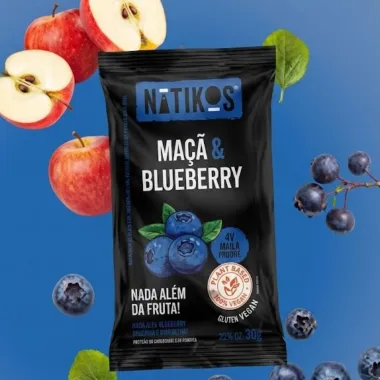 Barra de Fruta Natikos 2 Ma&ccedil;as e 15 Blueberries Sem Adi&ccedil;&atilde;o de A&ccedil;ucares 30g
