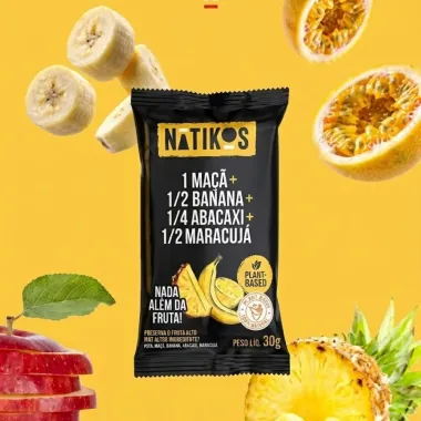 Barra de Fruta Natikos 1 Ma&ccedil;a e 1/2 Banana e 1/4 Abacaxi e 1/2 Maracuj&aacute; Sem Adi&ccedil;&atilde;o de A&ccedil;ucares 30g