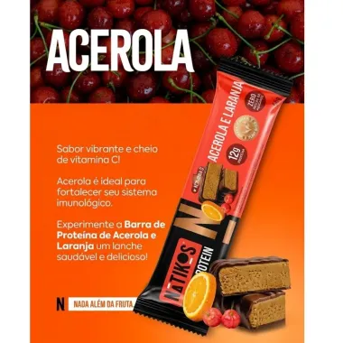 Barra de Fruta e Protein Natikos Sabor Acerola e Laranja com Cobertura de Chocolate 50g