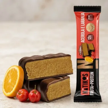 Barra de Fruta e Protein Natikos Sabor Acerola e Laranja com Cobertura de Chocolate 50g