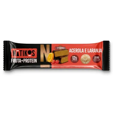 Barra de Fruta e Protein Natikos Sabor Acerola e Laranja com Cobertura de Chocolate 50g