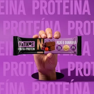 Barra de Fruta e Protein Natikos Sabor A&ccedil;a&iacute; e Guaran&aacute; com Cobertura de Chocolate 50g
