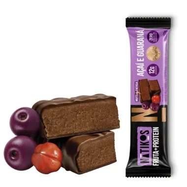 Barra de Fruta e Protein Natikos Sabor A&ccedil;a&iacute; e Guaran&aacute; com Cobertura de Chocolate 50g