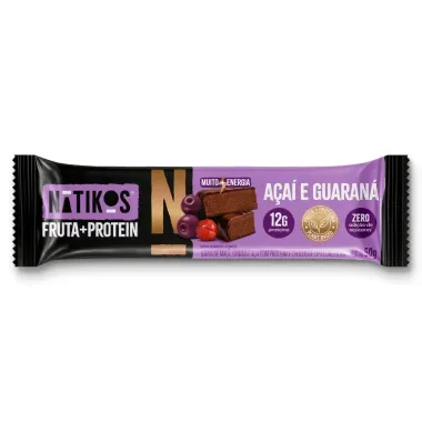 Barra de Fruta e Protein Natikos Sabor A&ccedil;a&iacute; e Guaran&aacute; com Cobertura de Chocolate 50g