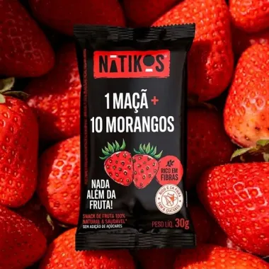 Barra de Fruta Natikos 1 Ma&ccedil;a e 10 Morangos Sem Adi&ccedil;&atilde;o de A&ccedil;ucares 30g