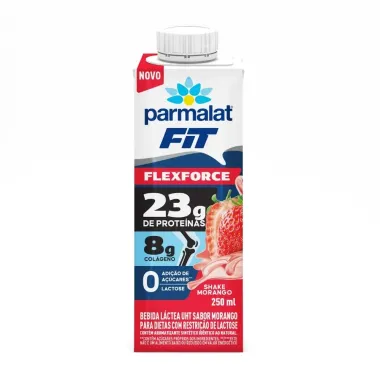 Bebida L&aacute;ctea UHT Parmalat Fit Flexforce 23g de Prote&iacute;nas Sabor Shake Morango 250ml