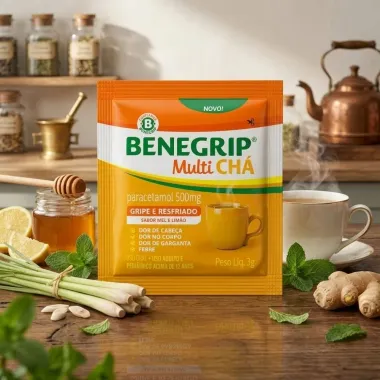 Benegrip Multi Ch&aacute; Sabor Mel e Lim&atilde;o com 1 Envelope de 3g