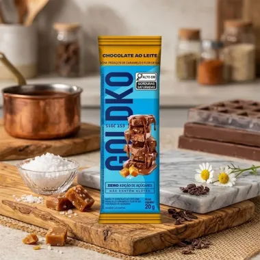 Chocolate GoldKo ao Leite com Peda&ccedil;os de Caramelo e Flor de Sal Zero A&ccedil;&uacute;car 20g