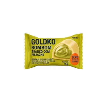 Bombom GoldKo Branco com Pistache Zero Adi&ccedil;&atilde;o de A&ccedil;&uacute;cares 15g