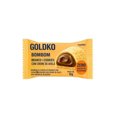 Bombom GoldKo Branco e Cookies com Creme de Avel&atilde; Zero Adi&ccedil;&atilde;o de A&ccedil;&uacute;cares 15g