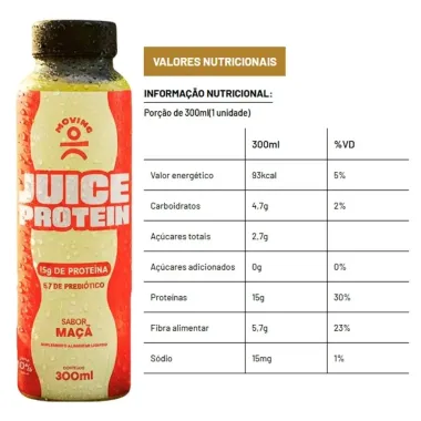Juice Protein Moving 15g de Prote&iacute;na Sabor Ma&ccedil;a 300ml