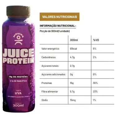 Juice Protein Moving 15g de Prote&iacute;na Sabor Uva 300ml