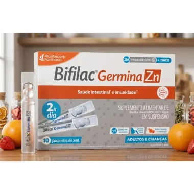 Bifilac Germina Zn Adulto e Crian&ccedil;as Sabor Laranja e Morango com 10 Flaconetes de 5ml cada