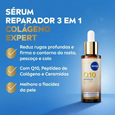 S&eacute;rum Reparador 3 em 1 Nivea Q10 Antissinais Col&aacute;geno Expert Rosto, Pesco&ccedil;o e Colo 30ml