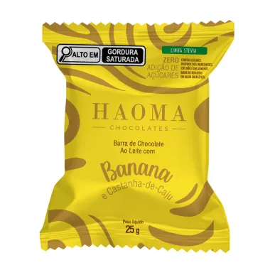 Barra de Chocolate Ao Leite Haoma Linha Stevia Sabor Banana e Castanha de Caju Zero Adi&ccedil;&atilde;o de A&ccedil;&uacute;cares 25g