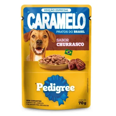 Ra&ccedil;&atilde;o &Uacute;mida para Cachorro Pedigree Caramelo Adulto Sabor Churrasco em Sach&ecirc; 70g