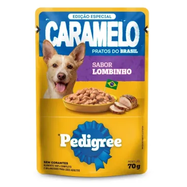 Ra&ccedil;&atilde;o &Uacute;mida para Cachorro Pedigree Caramelo Adulto Sabor Lombinho em Sach&ecirc; 70g
