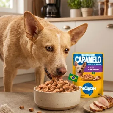 Ra&ccedil;&atilde;o &Uacute;mida para Cachorro Pedigree Caramelo Adulto Sabor Lombinho em Sach&ecirc; 70g