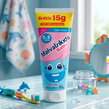 Gel Dental Malvatrikids Baby 0 a 5 Anos Sem Fl&uacute;or Sabor Tutti-Frutti Antic&aacute;rie 85g