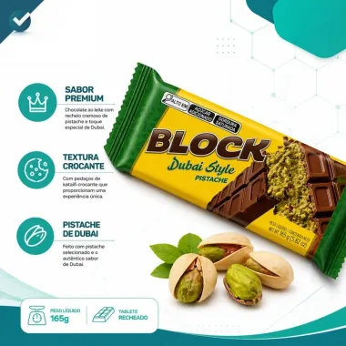 Chocolate Arcor Block Dubai Style Sabor Pistache 165g