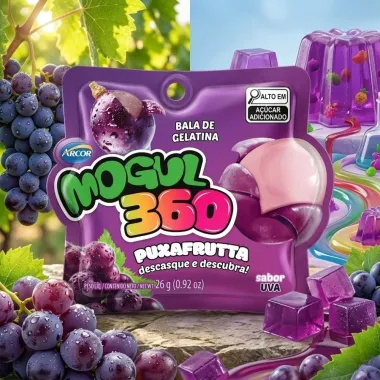 Bala de Gelatina Arcor Mogul 360 Puxa Frutta Sabor Uva 26g