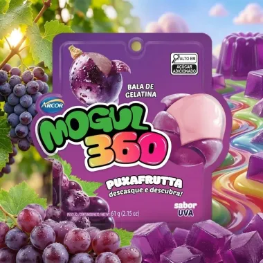 Bala de Gelatina Arcor Mogul 360 Puxa Frutta Sabor Uva 61g