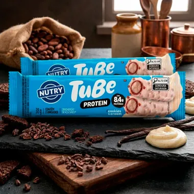 Wafer Recheado Nutry Tube Protein com 8,4g de Prote&iacute;na Sabor Cookies e Cream 38g