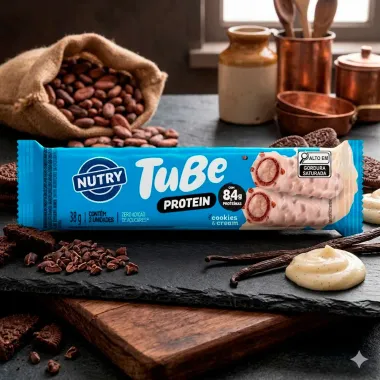 Wafer Recheado Nutry Tube Protein com 8,4g de Prote&iacute;na Sabor Cookies e Cream 38g