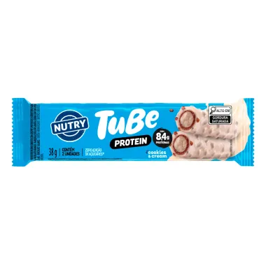 Wafer Recheado Nutry Tube Protein com 8,4g de Prote&iacute;na Sabor Cookies e Cream 38g