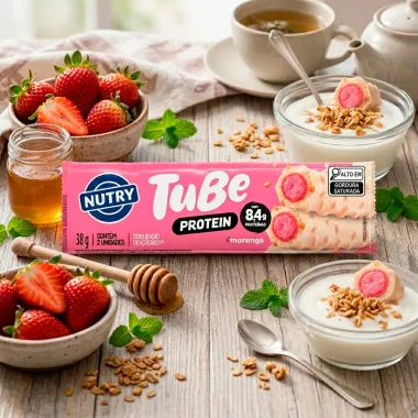 Wafer Recheado Nutry Tube Protein com 8,4g de Prote&iacute;na Sabor Morango 38g