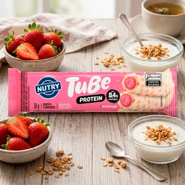Wafer Recheado Nutry Tube Protein com 8,4g de Prote&iacute;na Sabor Morango 38g