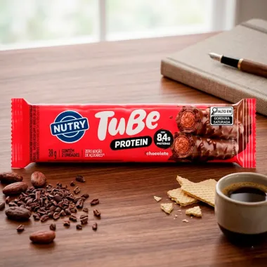 Wafer Recheado Nutry Tube Protein com 8,4g de Prote&iacute;na Sabor Chocolate 38g