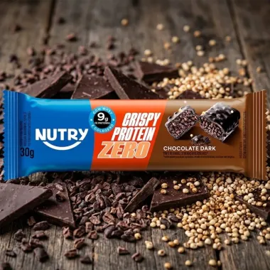 Barra de Prote&iacute;na Nutry Crispy Protein Zero com 9g de Prote&iacute;nas Sabor Chocolate Dark 30g