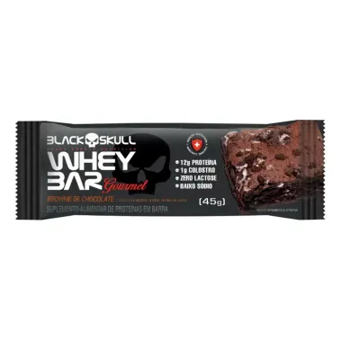 Barra de Prote&iacute;na Black Skull Whey Bar Gourmet Sabor Brownie de Chocolate com 12g de Prote&iacute;na 45g