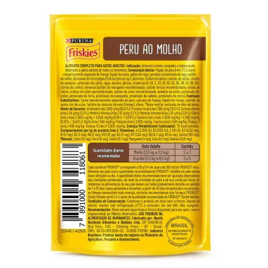 Ra&ccedil;&atilde;o &Uacute;mida para Gatos Purina Friskies Adultos Sabor Peru ao Molho Sach&ecirc; 85g