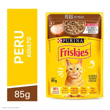 Ra&ccedil;&atilde;o &Uacute;mida para Gatos Purina Friskies Adultos Sabor Peru ao Molho Sach&ecirc; 85g