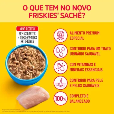 Ra&ccedil;&atilde;o &Uacute;mida para Gatos Purina Friskies Adultos Sabor Peixe Branco ao Molho Sach&ecirc; 85g