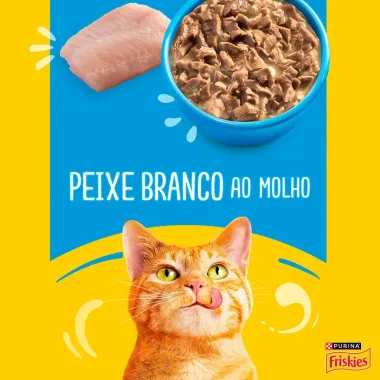Ra&ccedil;&atilde;o &Uacute;mida para Gatos Purina Friskies Adultos Sabor Peixe Branco ao Molho Sach&ecirc; 85g