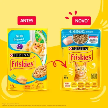 Ra&ccedil;&atilde;o &Uacute;mida para Gatos Purina Friskies Adultos Sabor Peixe Branco ao Molho Sach&ecirc; 85g