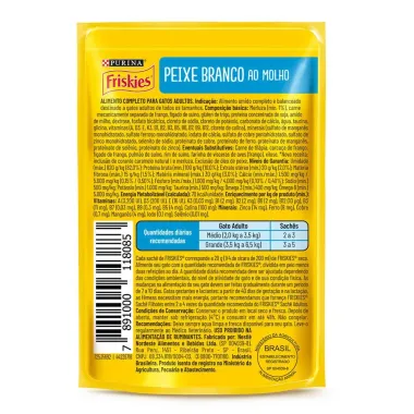 Ra&ccedil;&atilde;o &Uacute;mida para Gatos Purina Friskies Adultos Sabor Peixe Branco ao Molho Sach&ecirc; 85g