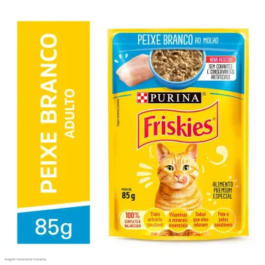 Ra&ccedil;&atilde;o &Uacute;mida para Gatos Purina Friskies Adultos Sabor Peixe Branco ao Molho Sach&ecirc; 85g
