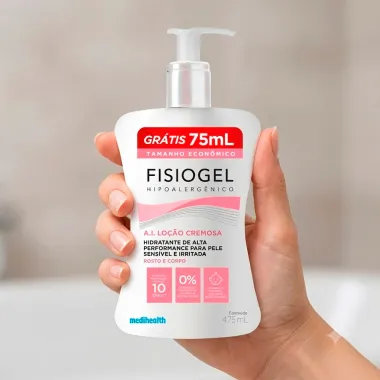 Fisiogel A.I Loc&atilde;o Cremosa para Pele Sens&iacute;vel e Irritada Rosto  Corpo 475ml Ganhe 75ml Tamanho Econ&ocirc;mico
